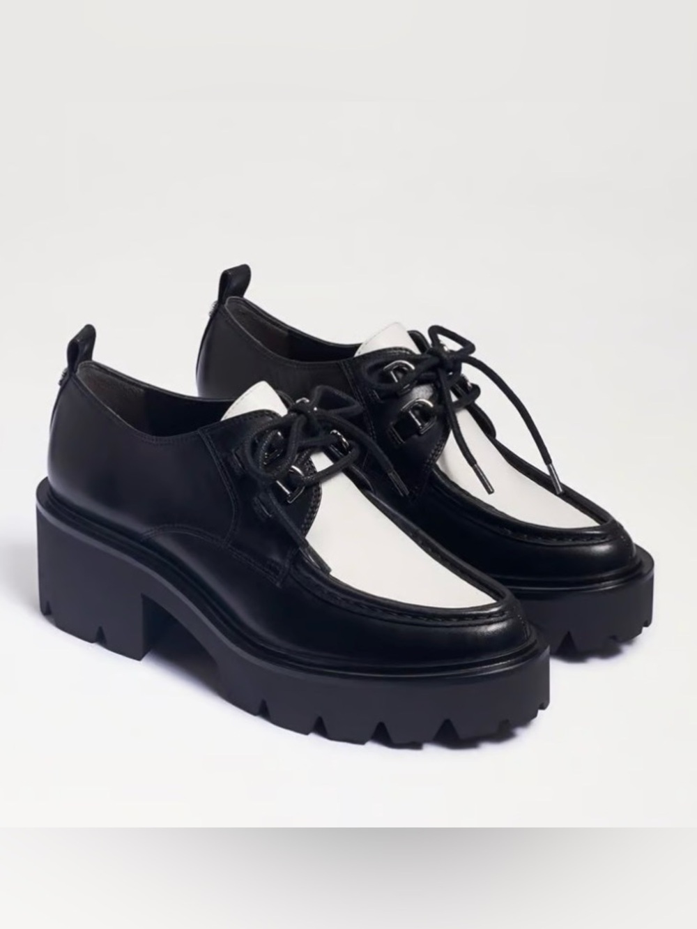 Sam Edelman Monna Lace-up Platform lug sole Loafers. In Black and White size 8